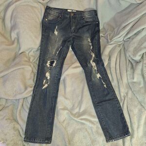 Hustle Jeans Slim Skinny Super Stretch Mens Jeans Size 34 Blue Wash